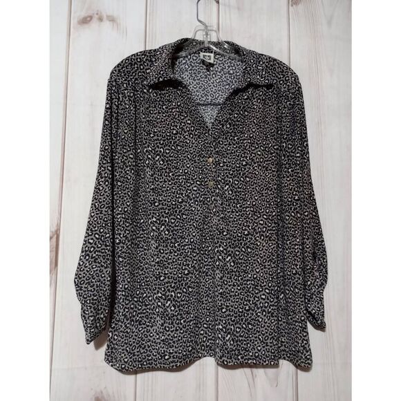 Anne Klein Shirt Ladies Large Animal Print 3/4 Sleeve‎ VNECK - Picture 1 of 7